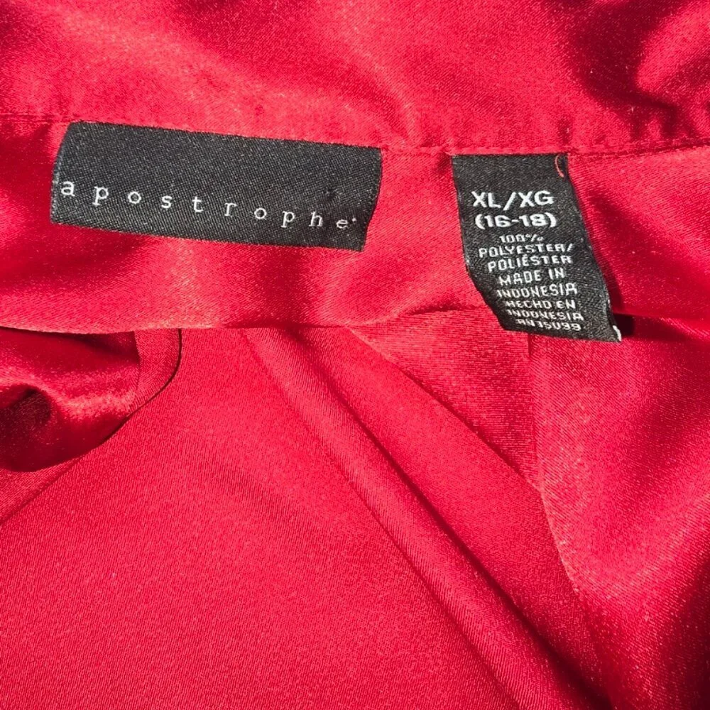 APOSTROPHE Red Satin Women's Blouse Size - XL Valentine's Day Top - Picture 4 of 9